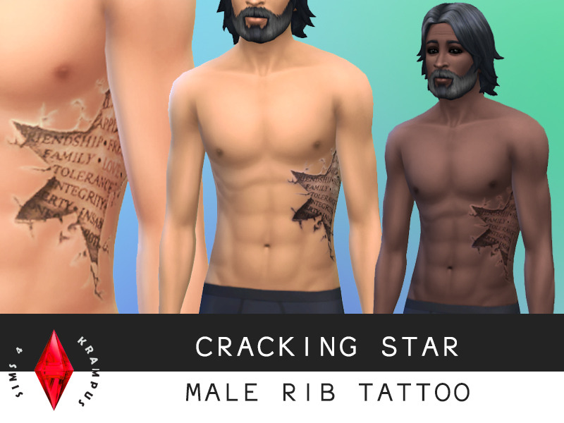 Cracking star rib tattoo for males