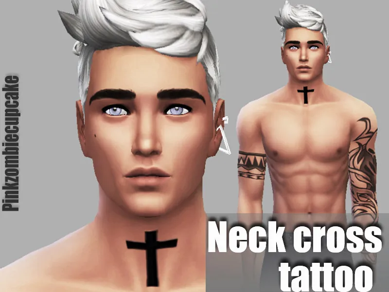 Neck cross male tattoo