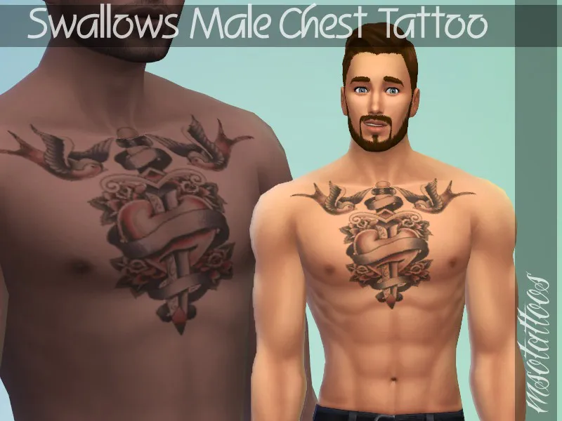 Swallows Chest Tattoo for Males