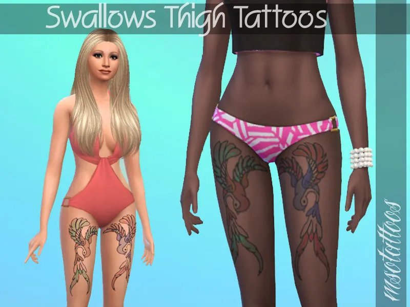 Swallows Thigh Tattoos for Females