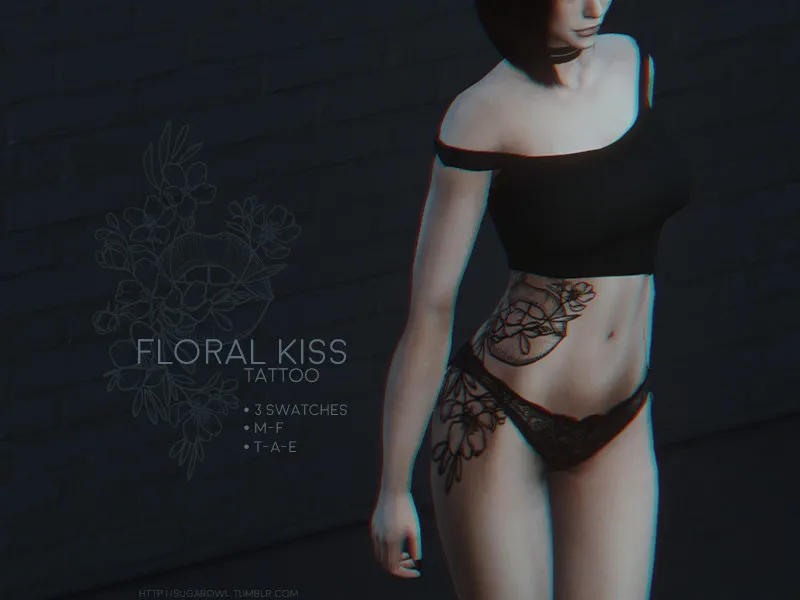 Floral kiss tattoo