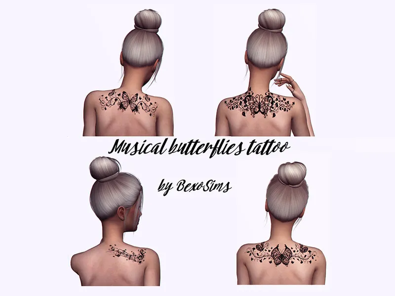Musical butterflies tattoo