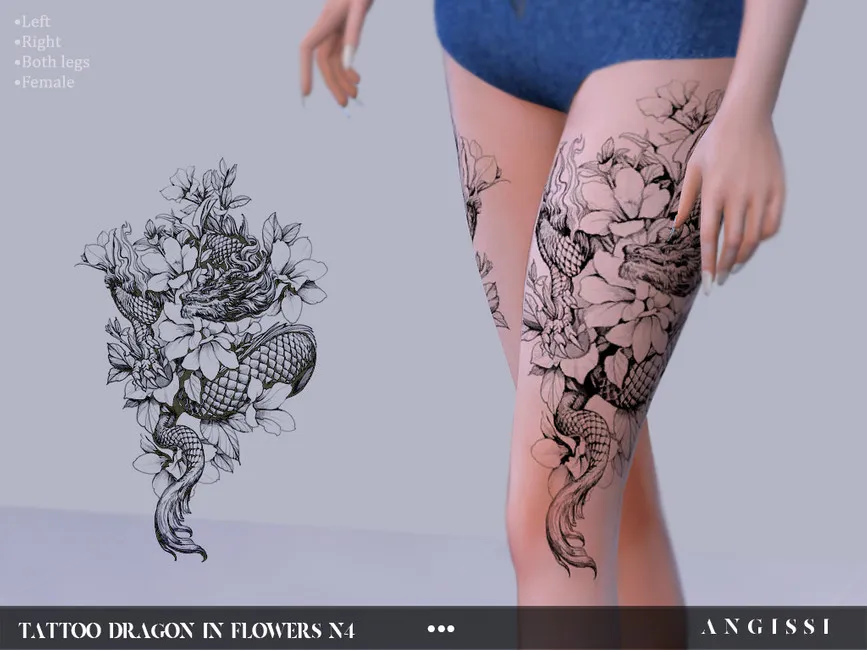 Tattoo-Dragon in Flowers N4