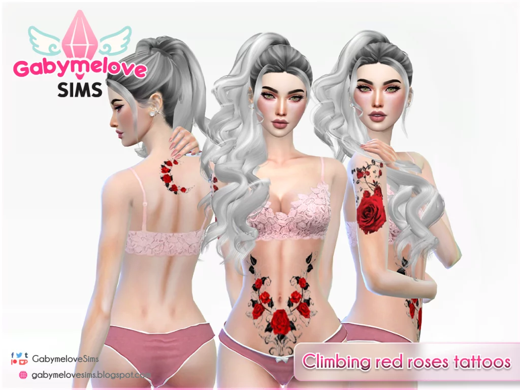 Climbing red roses tattoo pack for women